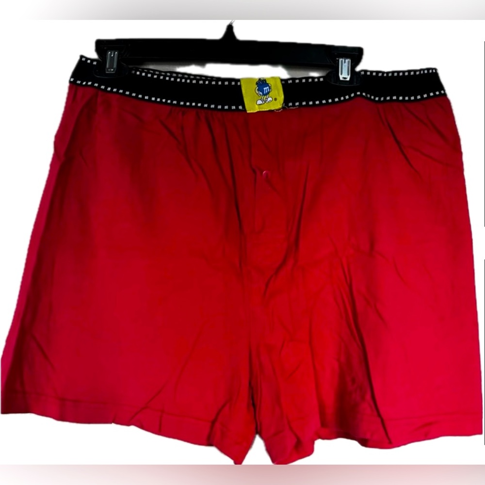 Vibrant red M&M’s women’s shorts with elastic waistband. Women’s Size Large